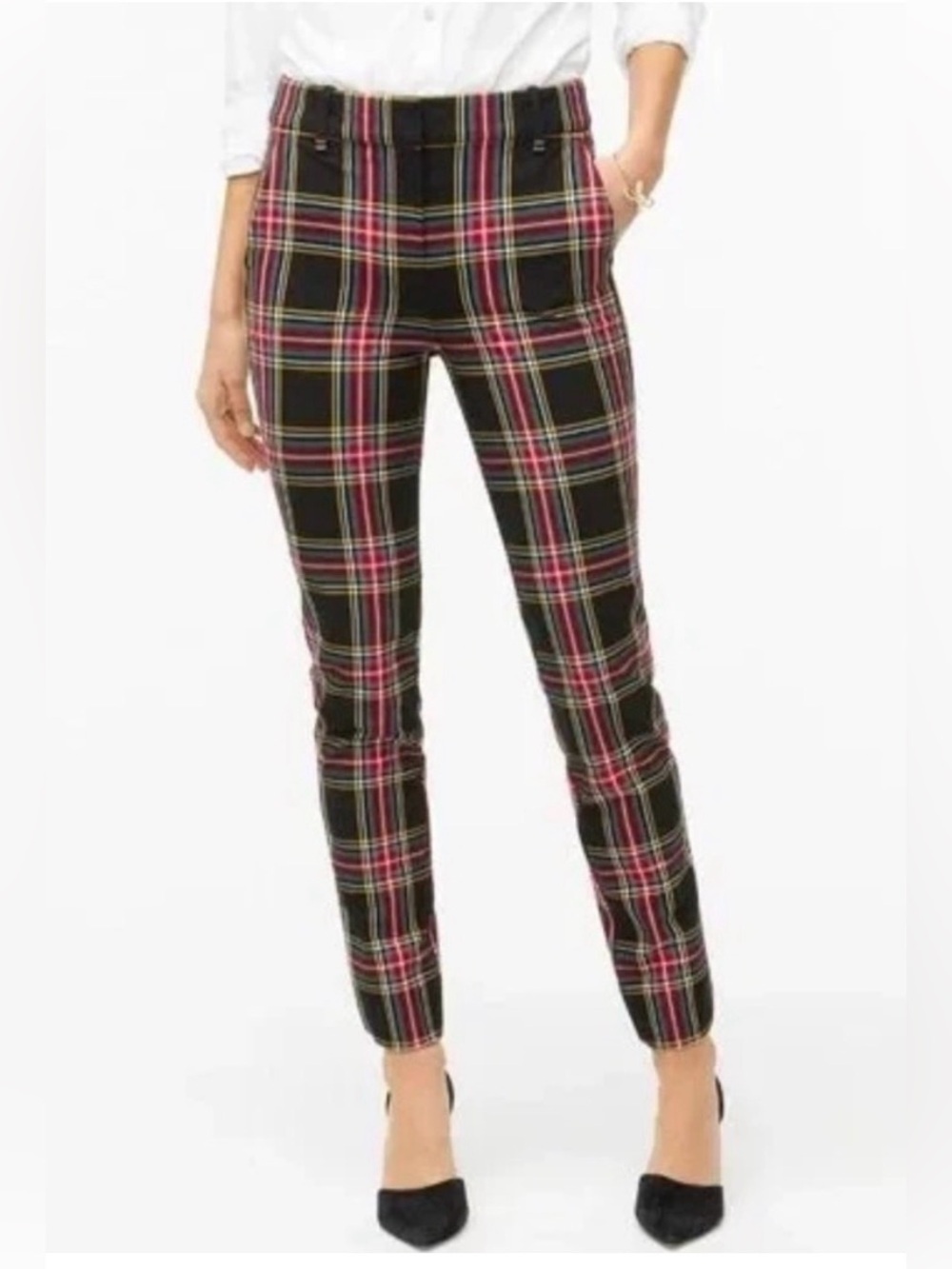 J Crew Ruby Pants Black Plaid Slim Ankle Size 8 Holiday Workwear Festive